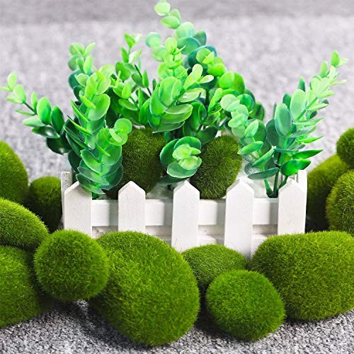 20 Pcs Artificial Moss Rocks Faux Green Moss Balls Covered Stones for Garden