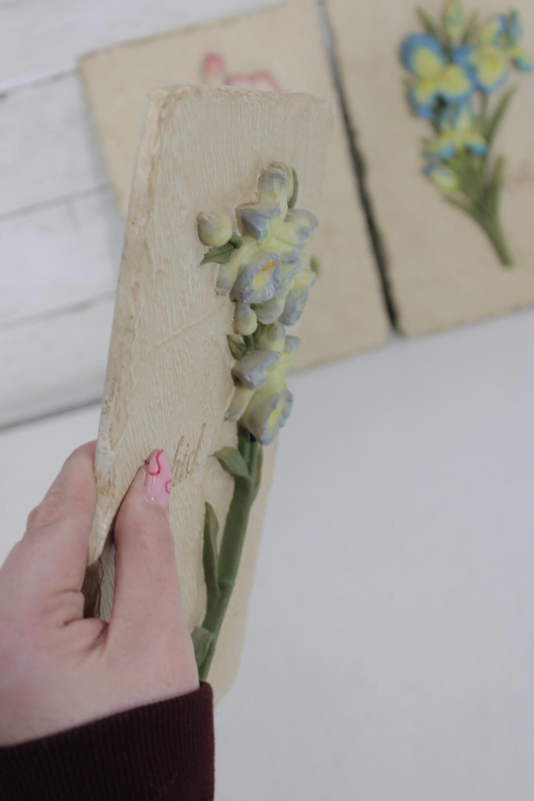 Set of 3 Vintage Floral Wall Plaques – Orchid, Amaryllis, Iris