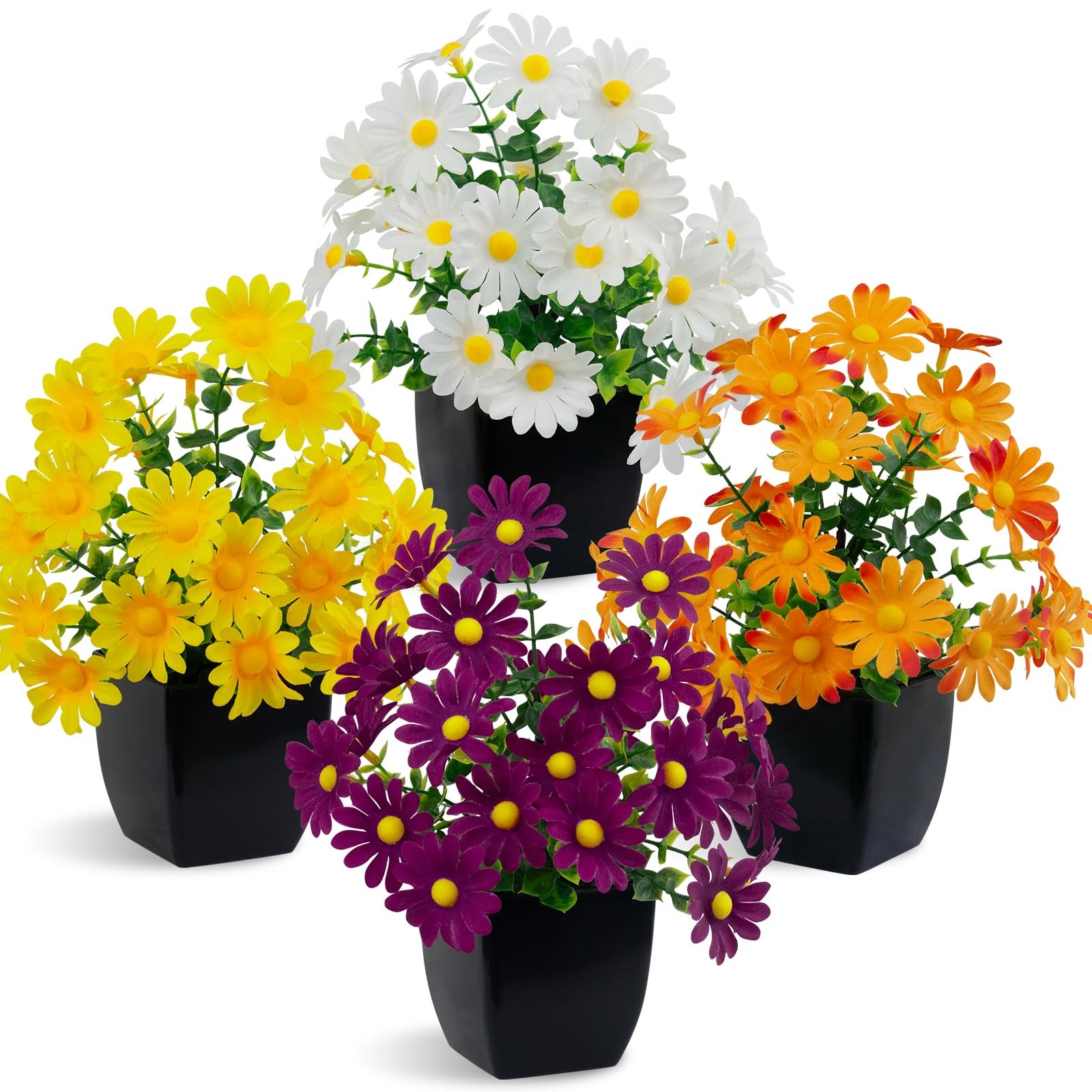 4 Pack Small Faux Plants Spring Artificial Daisy Flowers Fake Plants Indoor B…