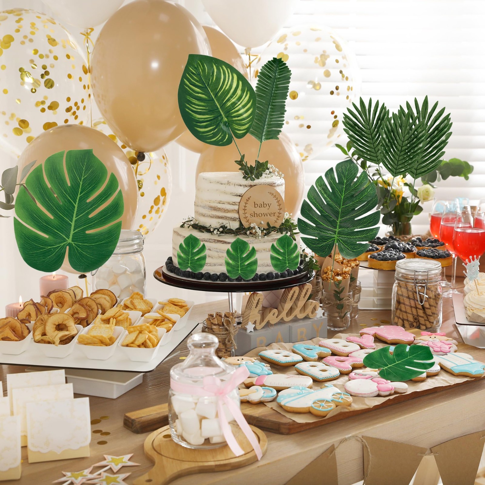 56 Pcs Tropical Palm Leaves Set – Monstera & Jungle Decor for Luau, Beach, Weddi