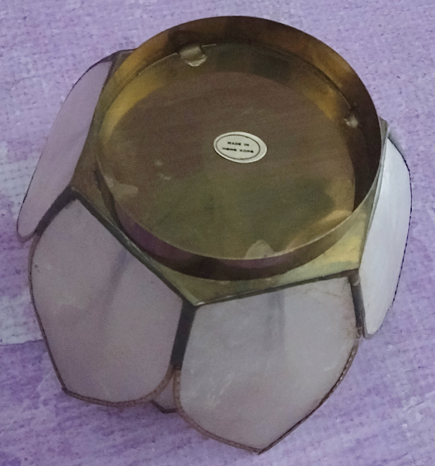 Capiz Shell Candle Holder Brass Accent Vintage Flower Votive Tealight Pillar MCM