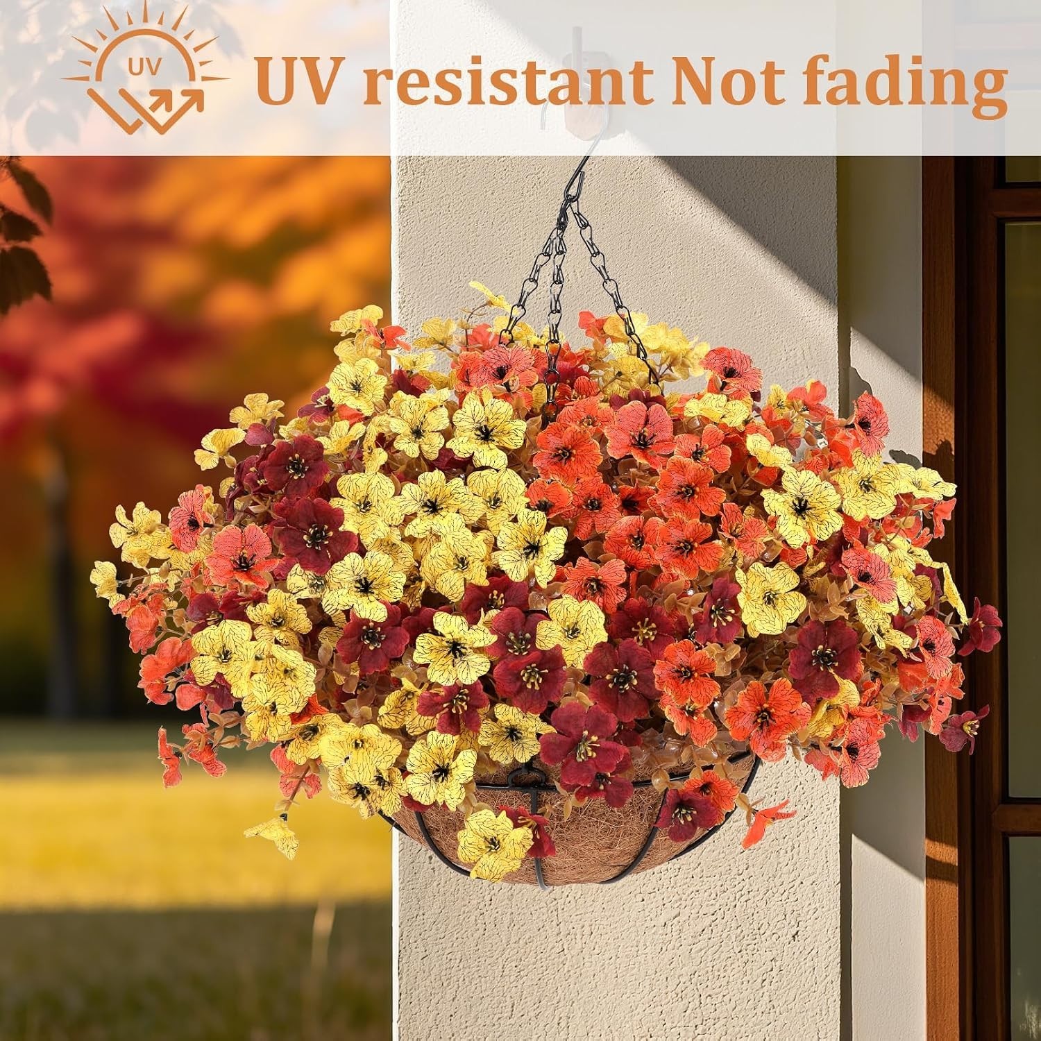 Mixed Color 2-Pack Artificial Hanging Baskets – Vibrant Fall Mums for Outdoors
