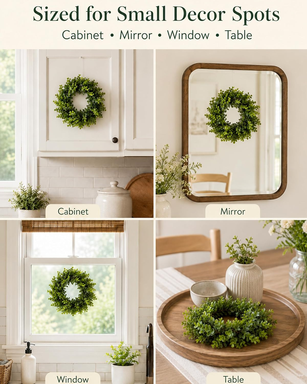 12″ Mini Boxwood Wreaths 2-Pack – Faux Greenery for Decorating | Modern Farmhous