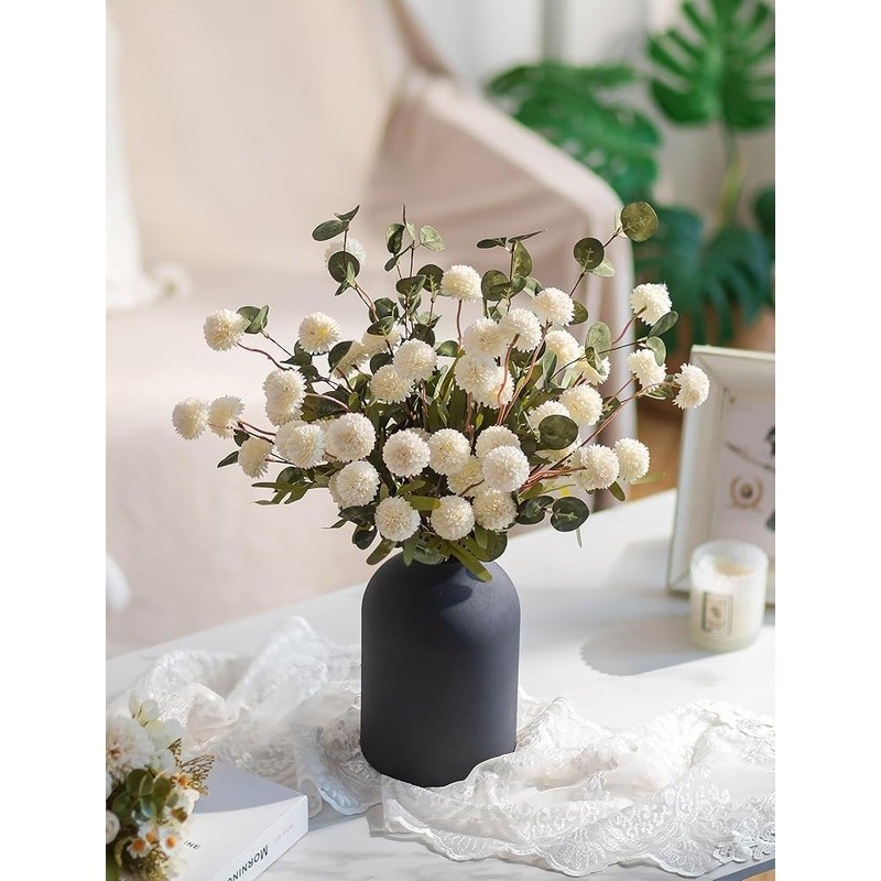 Artificial Kiku Flower Arrangement in Metal Vase Home Decor Centerpiece New
