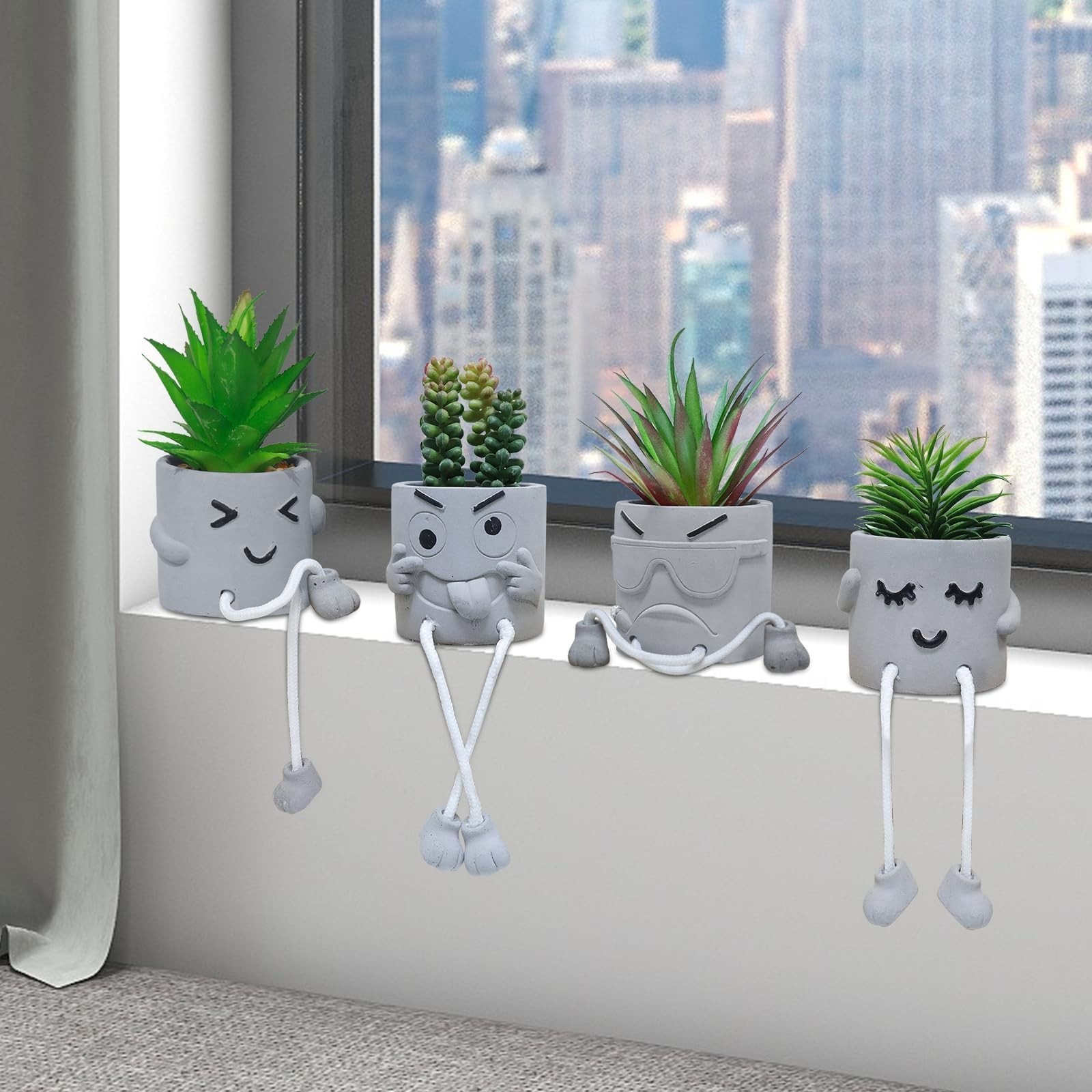 Potted Artificial Succulents Set – Faux Plants for Office, Home Decor & Gifts
