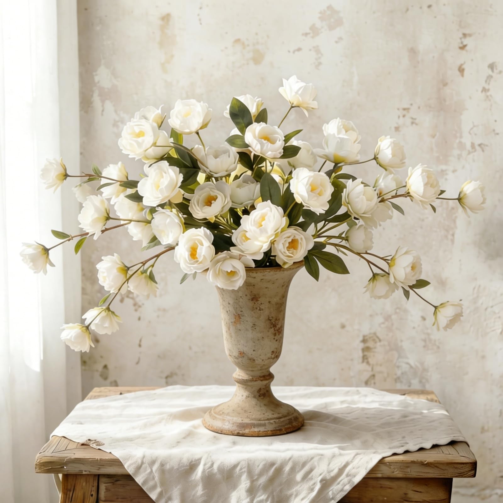 Peonies Artificial Flowers for Vase, 4PCS 7 Head Real Touch White Peony Stems…