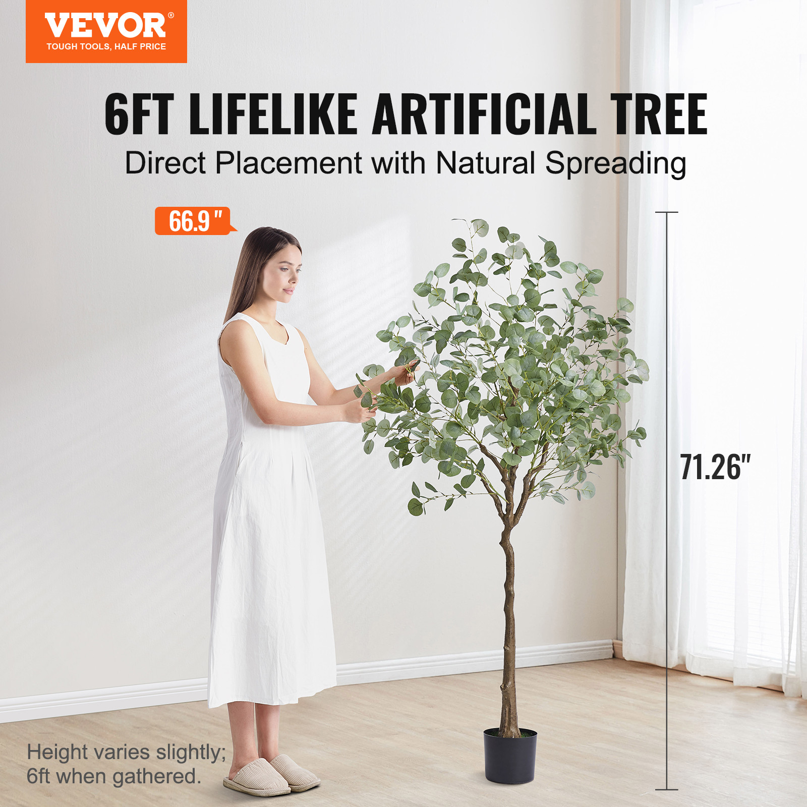 VEVOR 6FT Artificial Eucalyptus Tree Green Natural Tall Faux Lifelike Fake Plant
