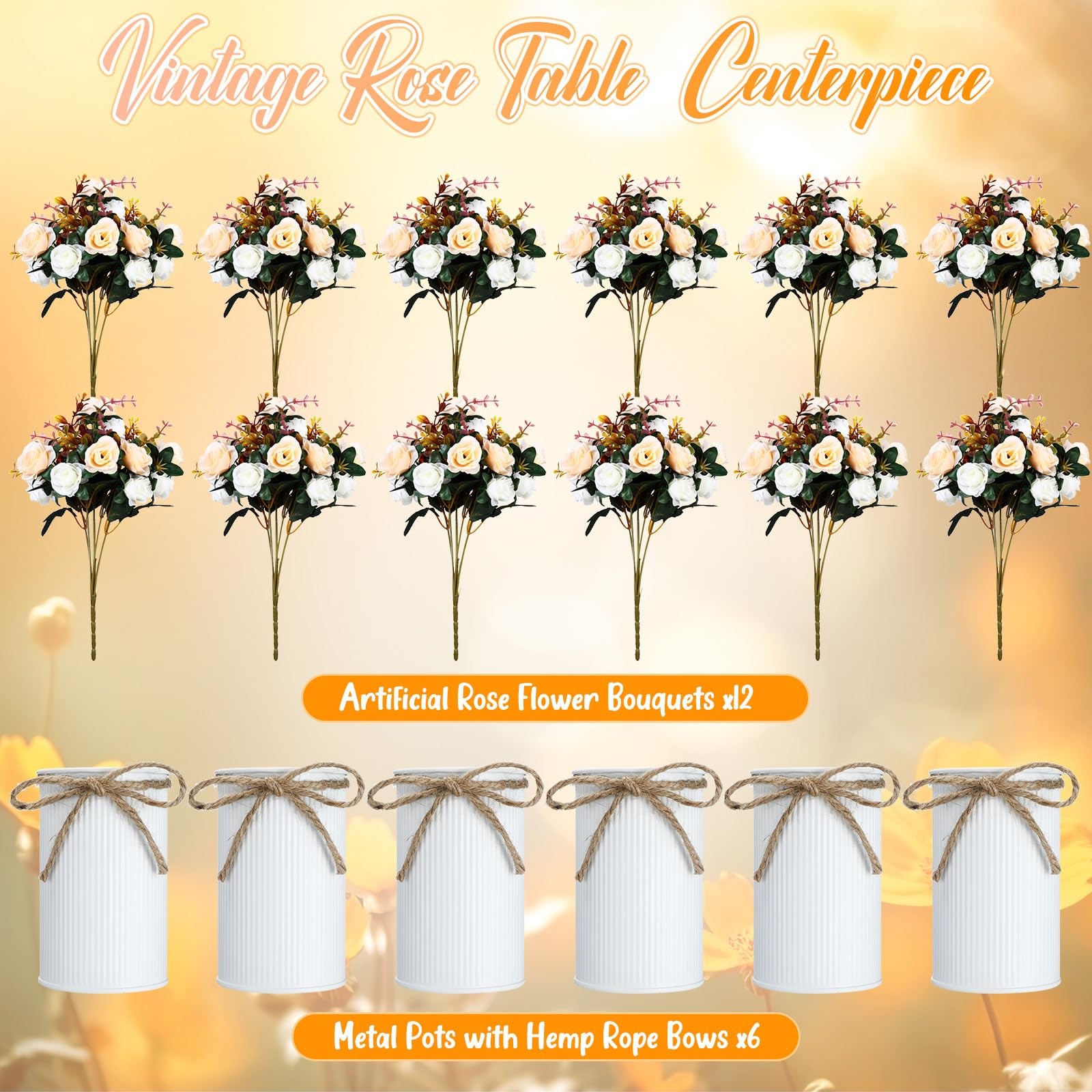 6 Sets Wedding Centerpiece for Table Artificial Rose with Vase Fake Bouquets …