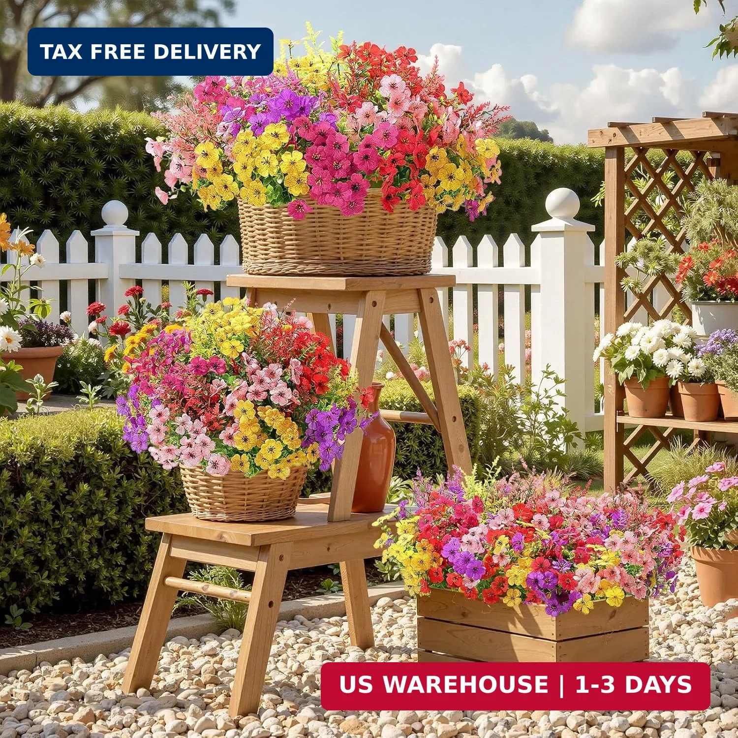 24 Bundles Artificial Flowers UV Resistant Faux Plants Outdoor Decor