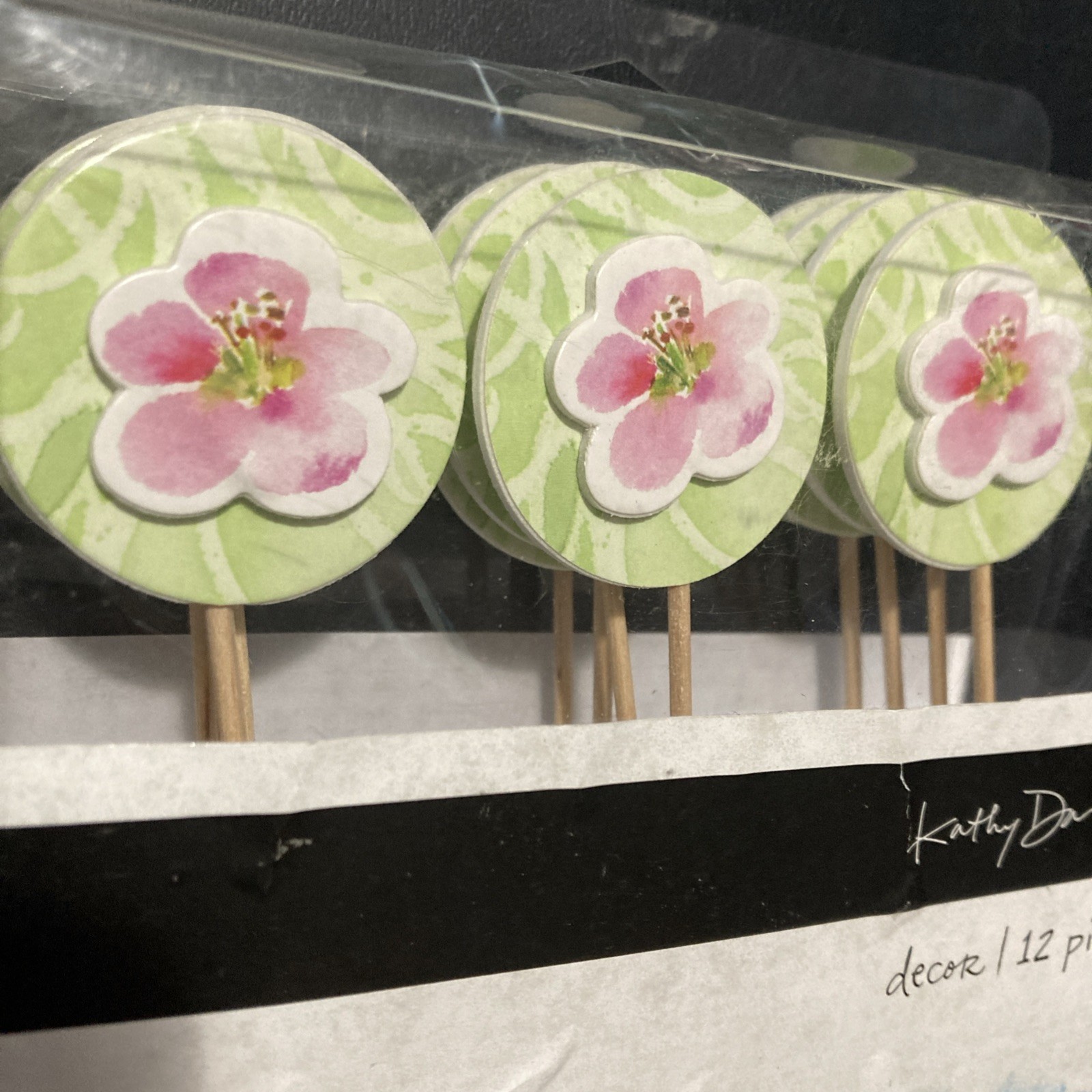 Set Of 12 Kathy Davis Flower Decor Cupcake Picks Birthday Decor 3.5 X 2″ NIB