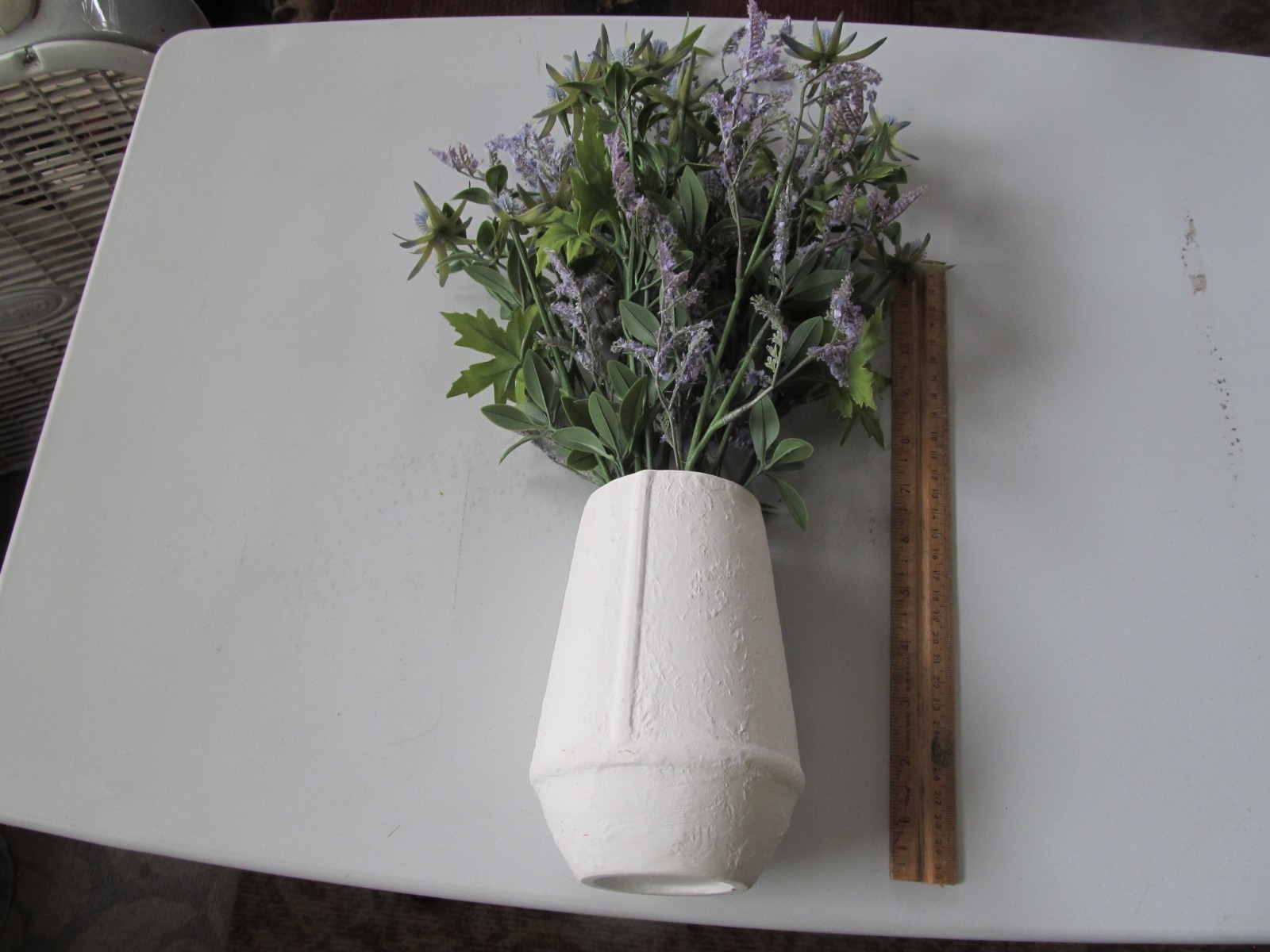 Faux Lavender Potted Plant 6 1/2 in White Ceramic Vase Total Arrangement 16 in