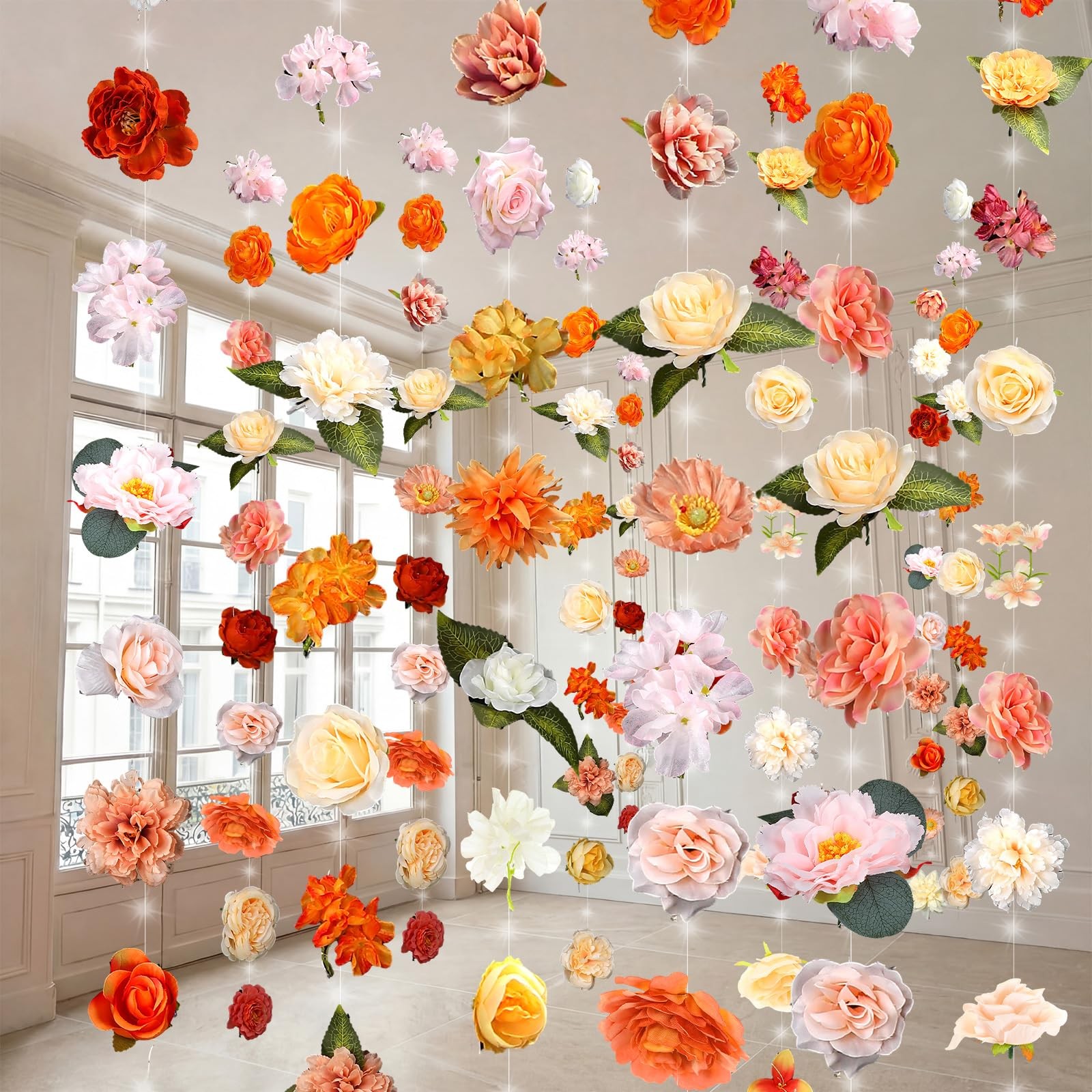 6 Pack 35.4ft Fake Flower Garland Backdrop with Lights Hanging Wildflower Flo…