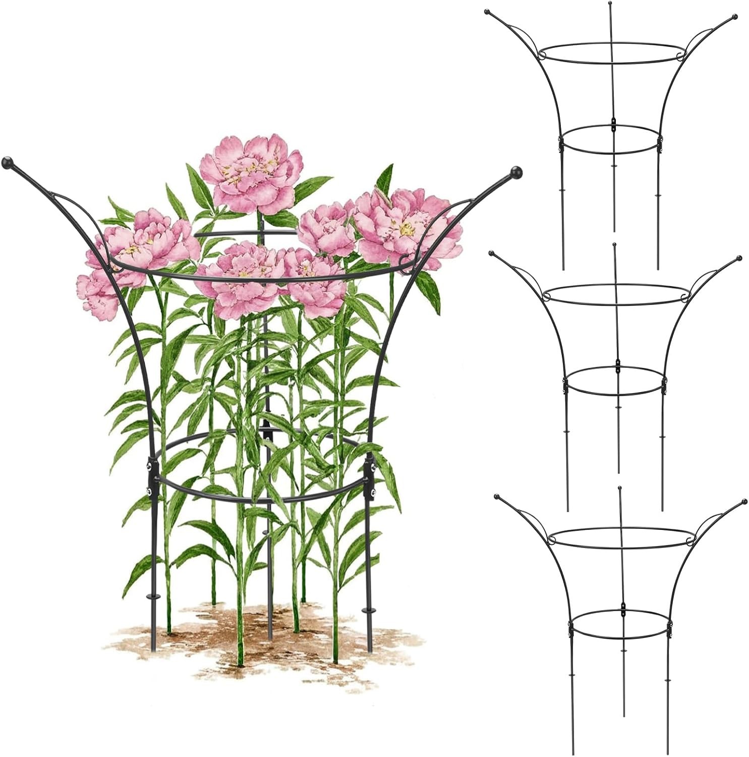 4 Pack Peony Cages & Supports Cages 13″ D x 22.8″ H Heavy Duty Metal Support