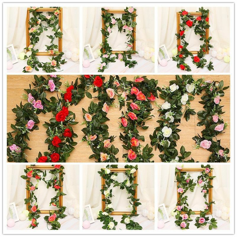 11 Head 2.2m Artificial Rose Garland Silk Flower Vine Ivy Garden Wedding Decor
