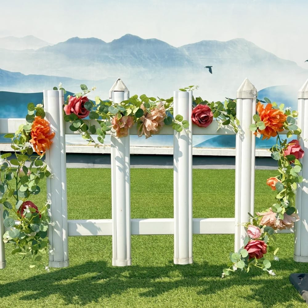Artificial Flower Garland，6.5Ft Fake Dahlia Rose Floral Eucalyptus Greenery G…