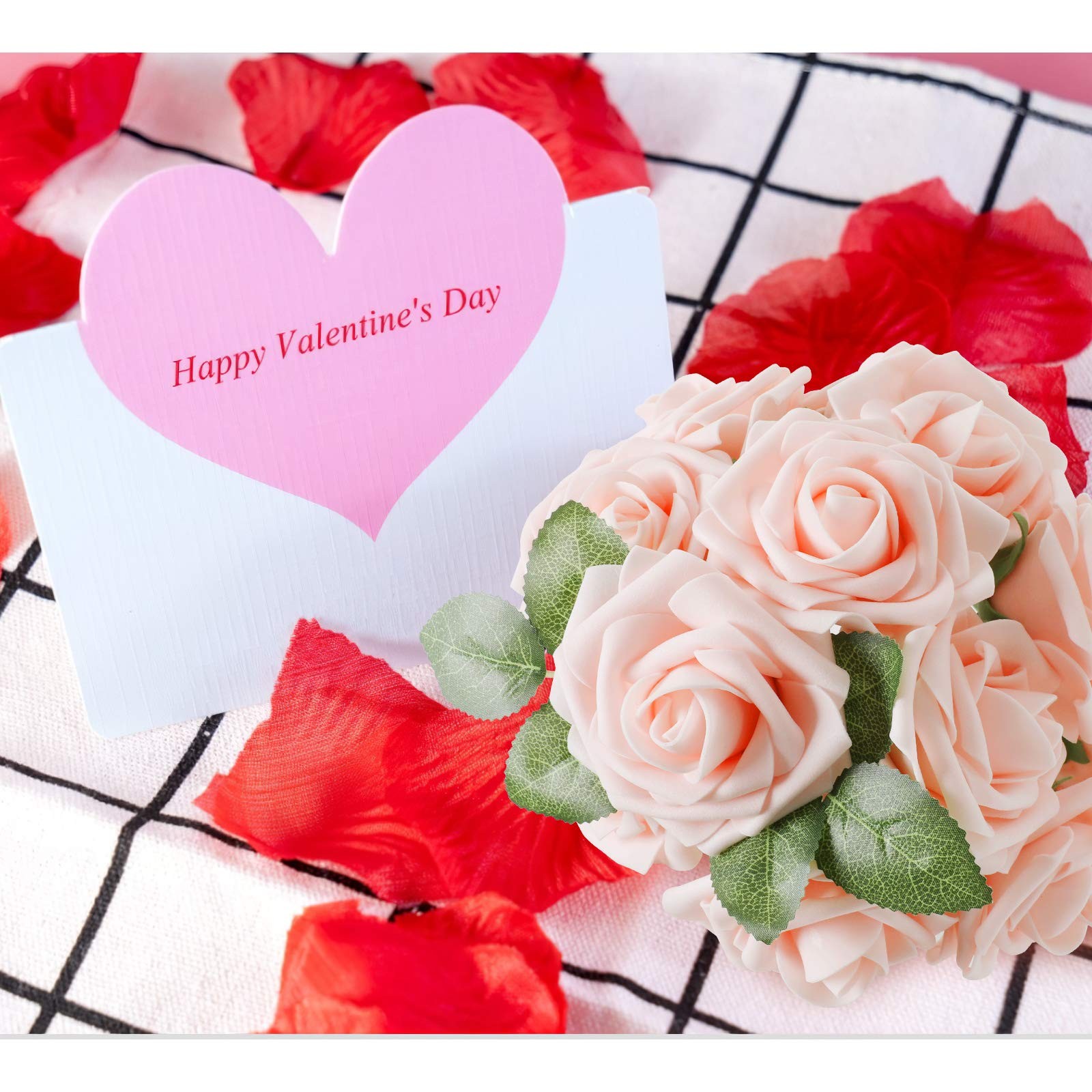 Artificial Flower Blush Pink Rose 25pcs Real Looking Fake Roses w/Stem for DIY W