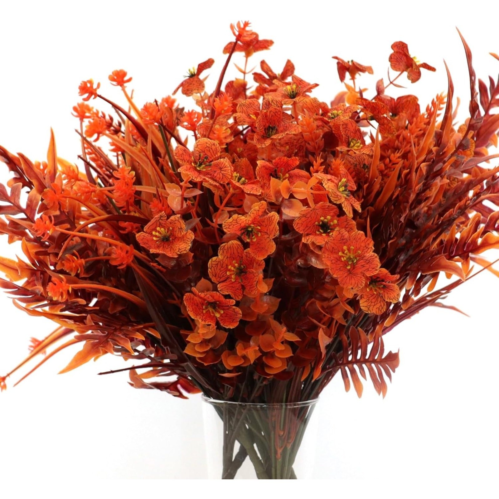 16 Bundles Faux Fall Mums Flowers Plants UV Resistant Mixed Orange