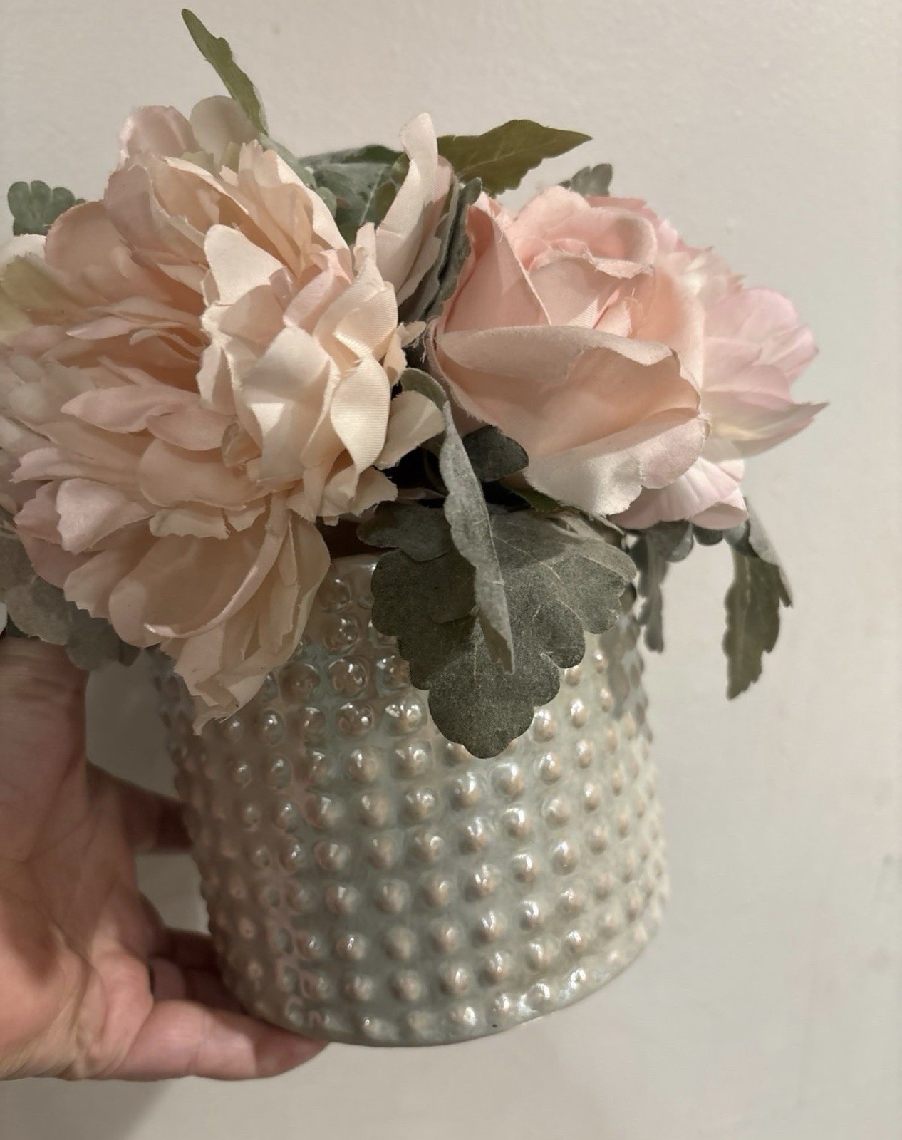 Artificial Pink Rose & Peony Flower Arrangement in Ceramic Vase
