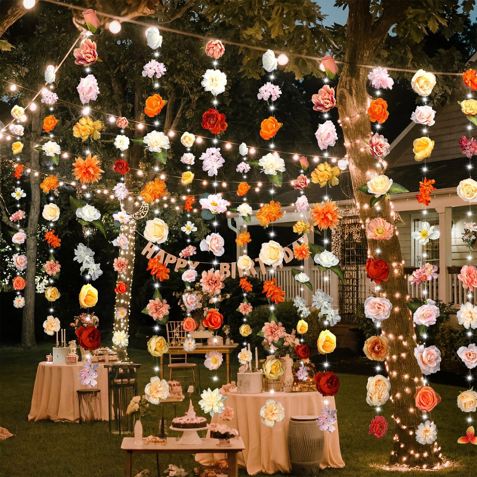 6 Pack 35.4ft Fake Flower Garland Backdrop with Lights Hanging Wildflower Flo…