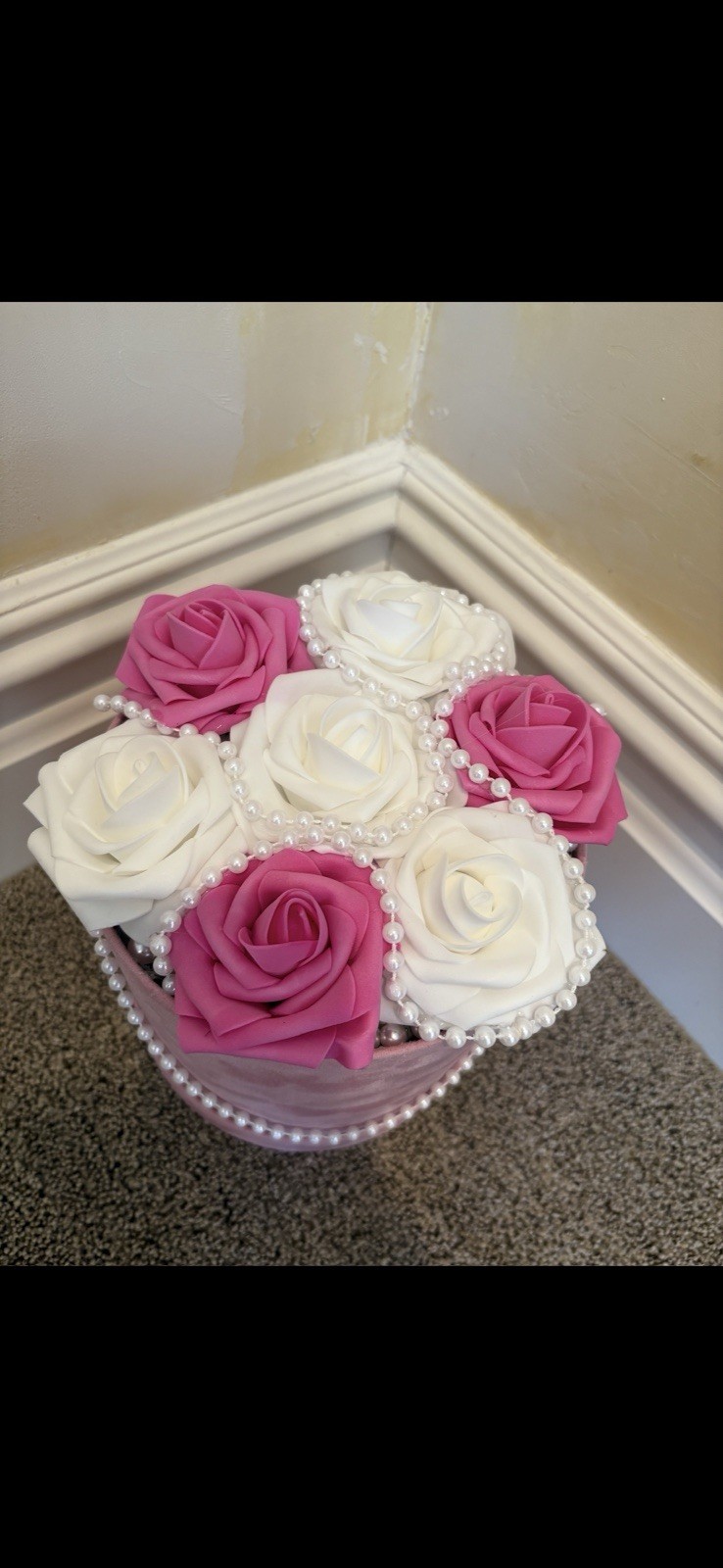 Pink and White Rose Box with Elegant Pearl Detail Perfect Gift