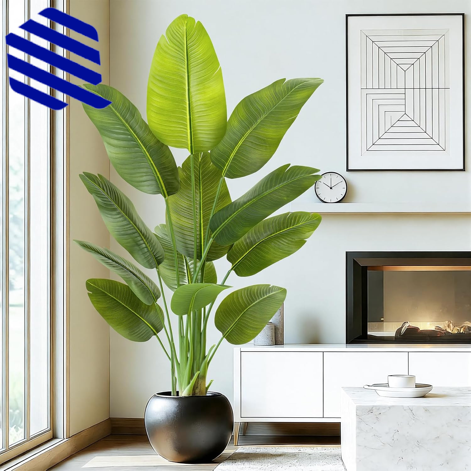 Lifelike Bird of Paradise Artificial Plant 5ft Faux Banana Leaf Tree w 12 Trunks