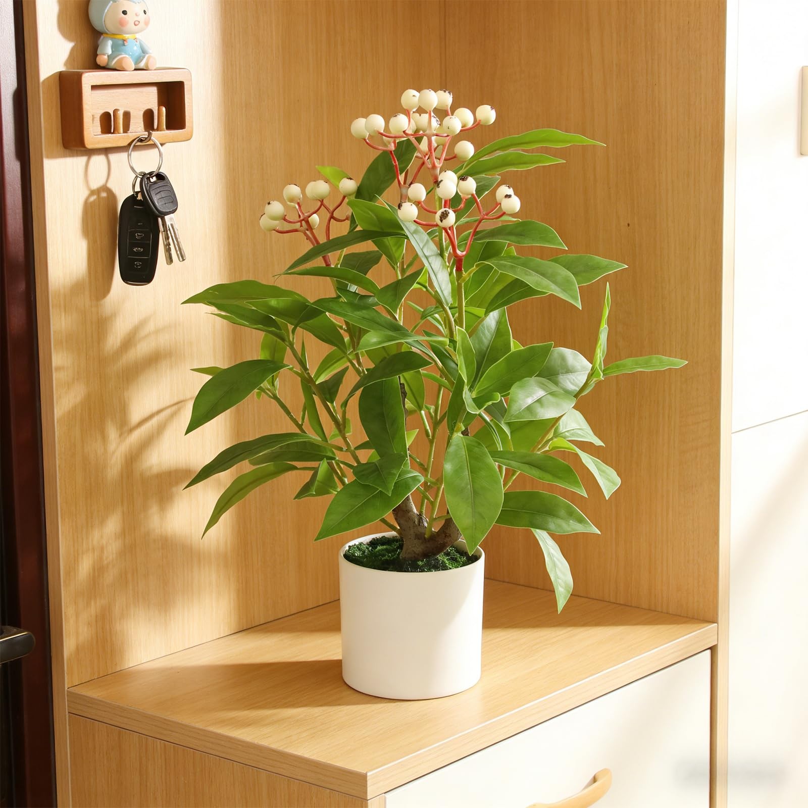 Artificial Greenery Potted Tree, 16″ Indoor Fake Greenery Tree in Pot Faux Gr…