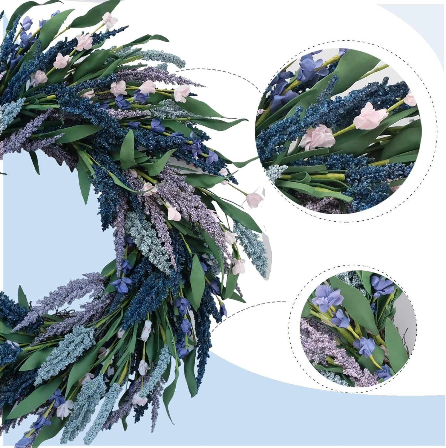 Durable 20-Inch Lavender & Green Leaf Wreath – All-Season Door & Wall Decor