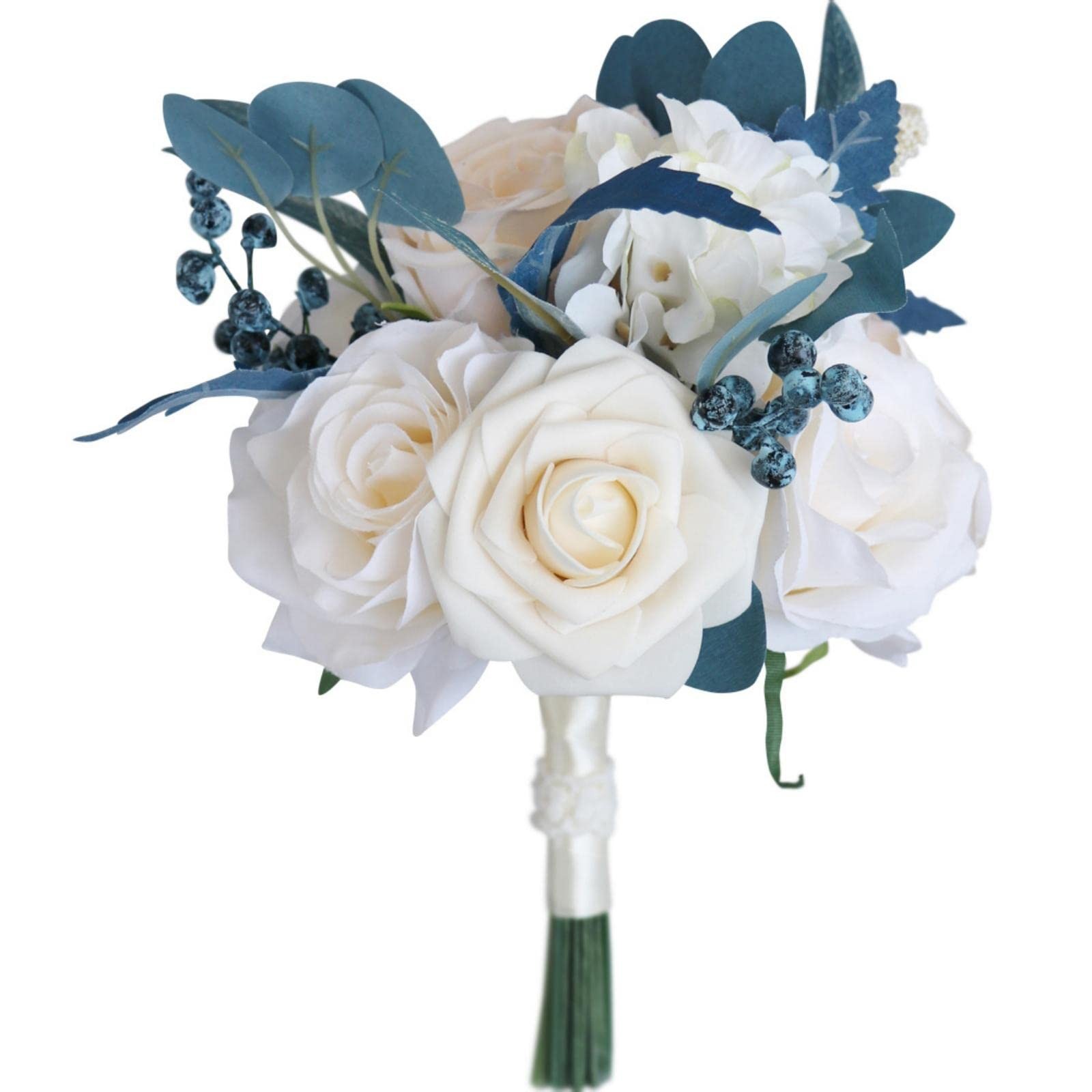 Wedding Bouquets For Bride Bridesmaid Artificial Dusty Blue Flowers Romantic Wed