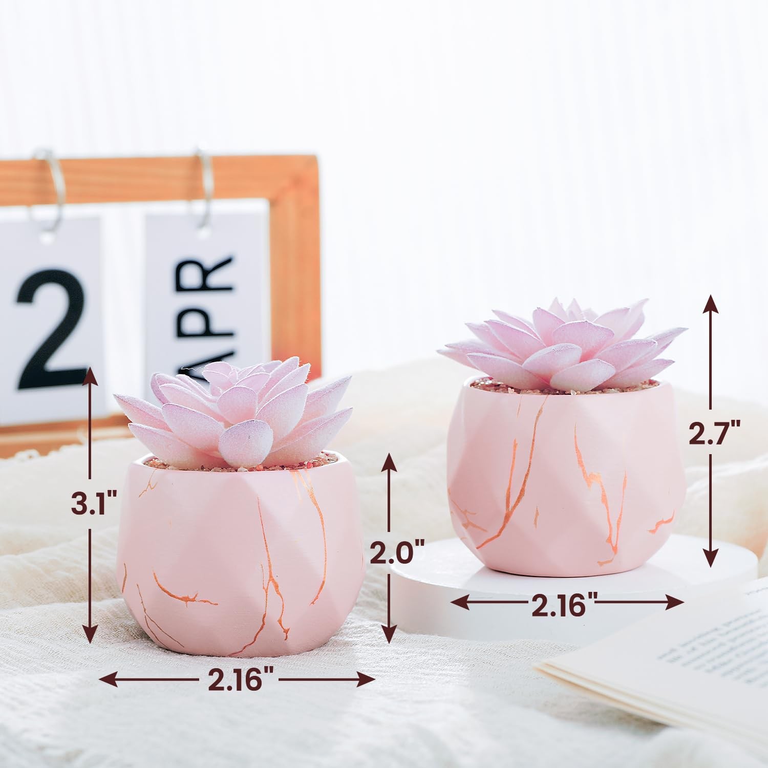Artificial Succulent Plants in 2 Pink Ceramic Pots, Cute Fake Plants for Vani…