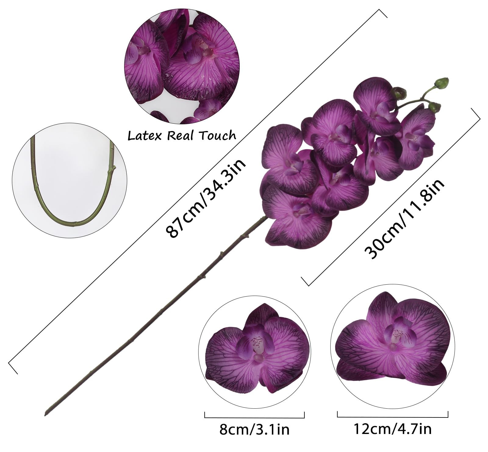 Dark Purple Orchid Artificial Flowers 34.3″ Real Touch Fake Orchid Latex Purp…