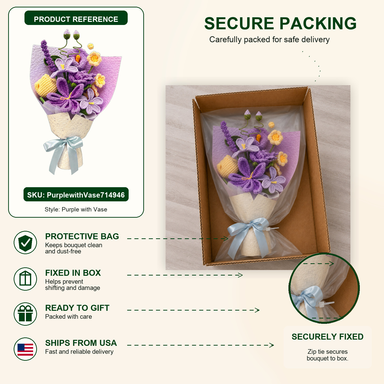 Purple Crochet Flower Bouquet with Vase Birthday Gift Decor