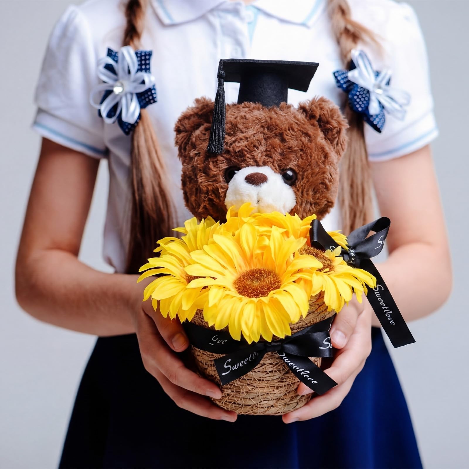 Graduation Bear with Sunflower Bouquet – Class of 2026 Stuffed Animal Gift, Cong