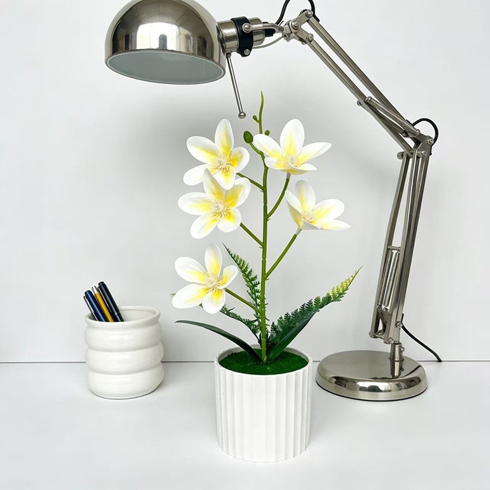 Vertical Pot Magnolia Flower Decoration with Realistic Petals and Green Leaves