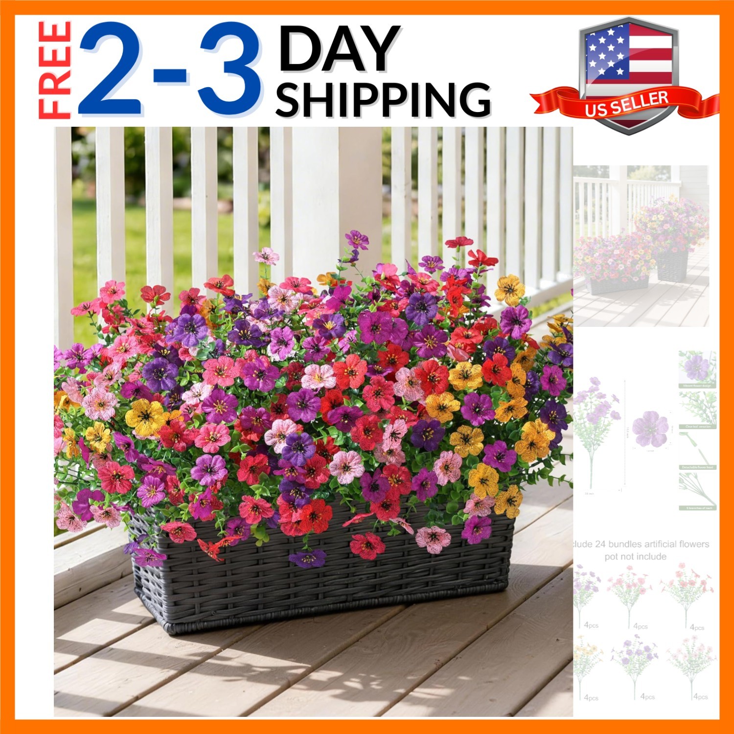 Artificial Flowers for Outdoor 24 Bundles Fake Mums with Eucalyptus Leaves UV…