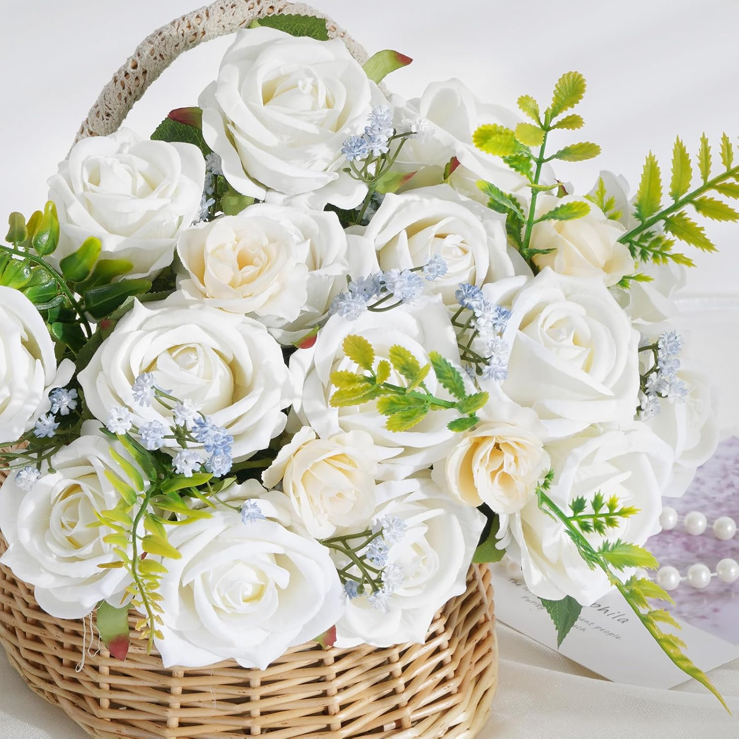 100 Pcs Real Touch White Velvet Roses for Weddings & DIY Decor