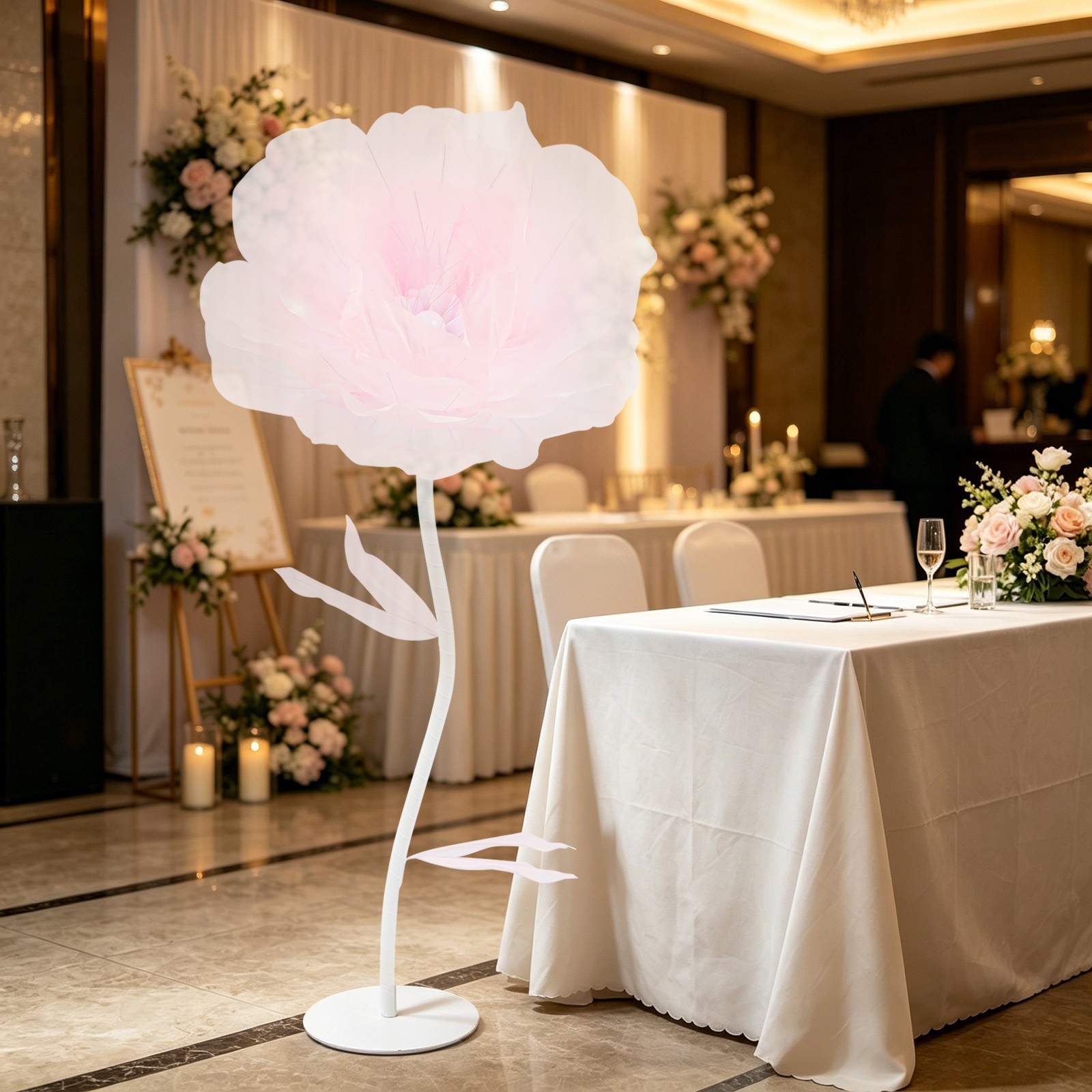 Auto-Open Artificial Flower with LED Light Green Floral Decor For Wedding Party