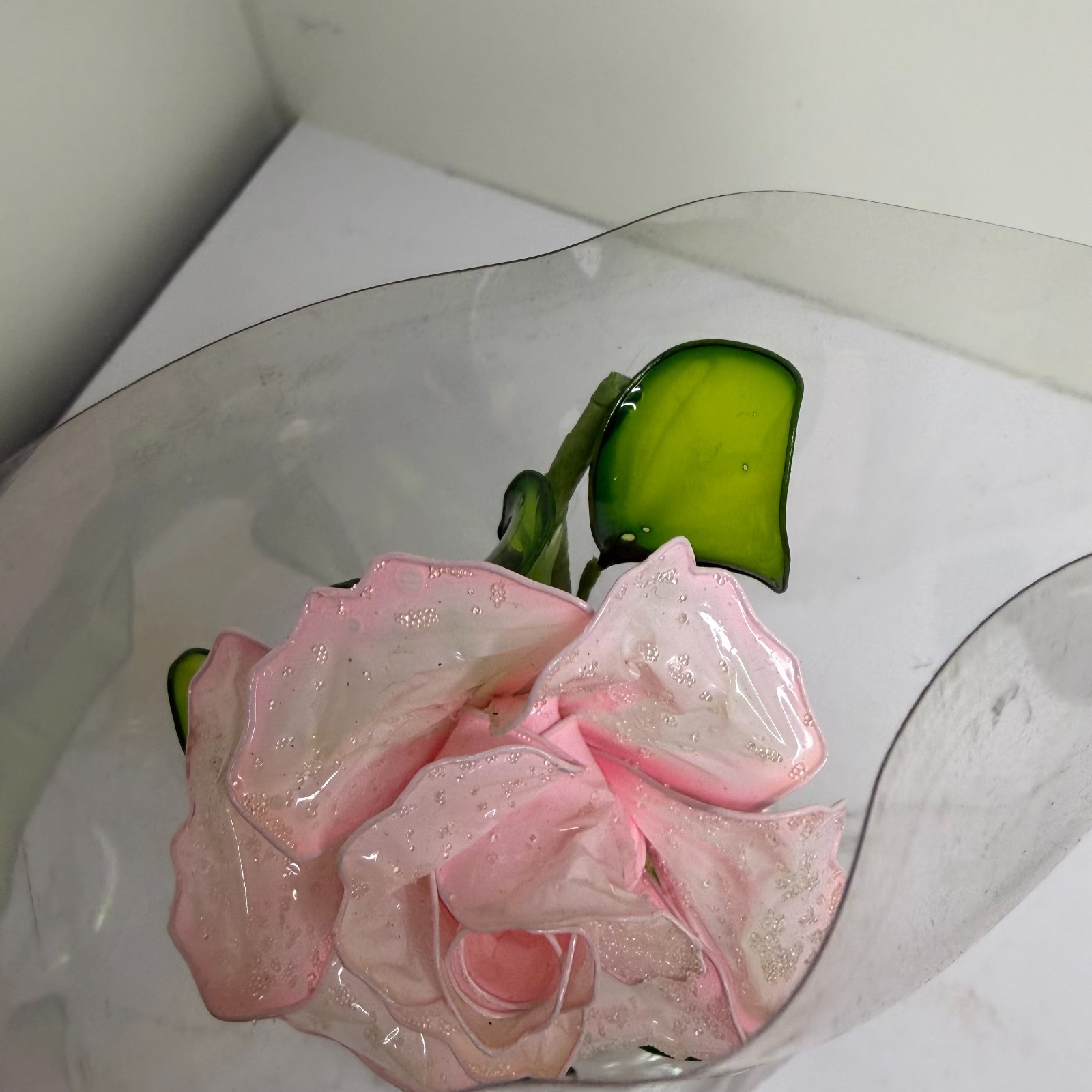 Vintage Crystalline Rose Eterna Handmade Glass Dome Taiwan Floral Display Decor