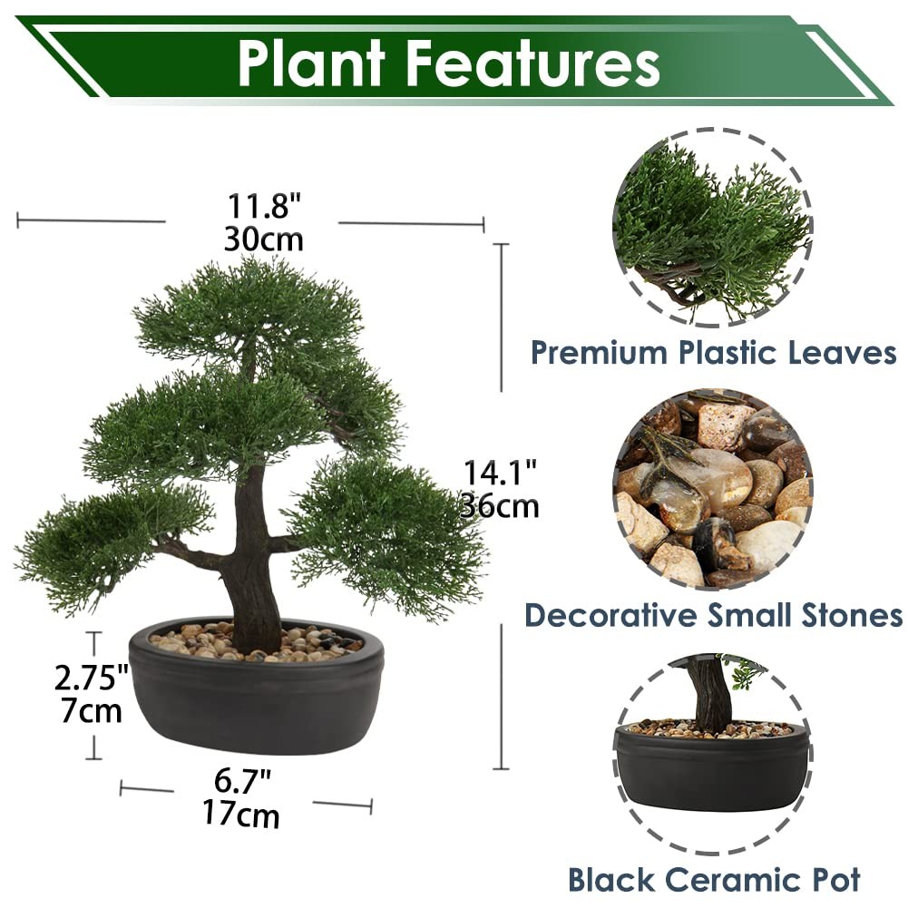 Artificial Bonsai Tree Juniper Faux Plants Indoor Small Fake Plants Decor wit…