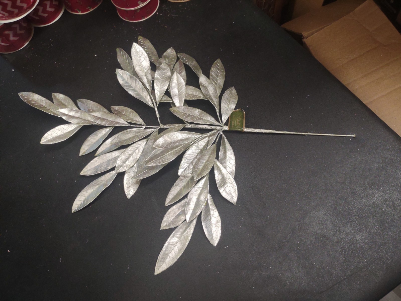 Set of 2 Plastic Bay Tree Branches 23″ Metallic Silver Floral Foliage Leaf Stems