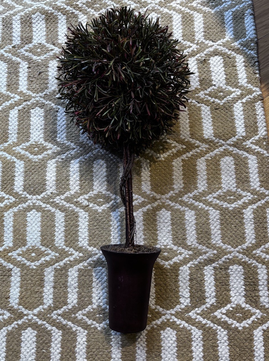 Faux Topiary Tree 23” Dark Wood Burgandy & Green Leaves in Pot Rustic Decor