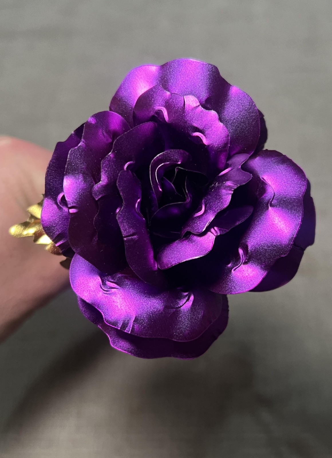 24K Golden Rose Purple Metal Flower Stem 12 Inch Artificial Gift Decor Romantic