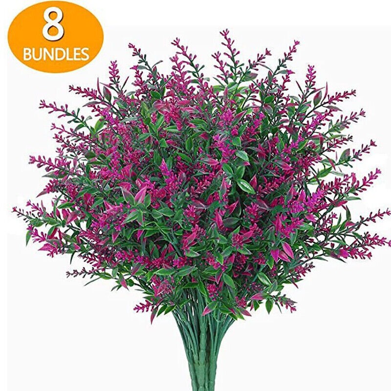 8 Bundles Outdoor Artificial Lavender Fake Flowers UV Resistant Shrubs Plants