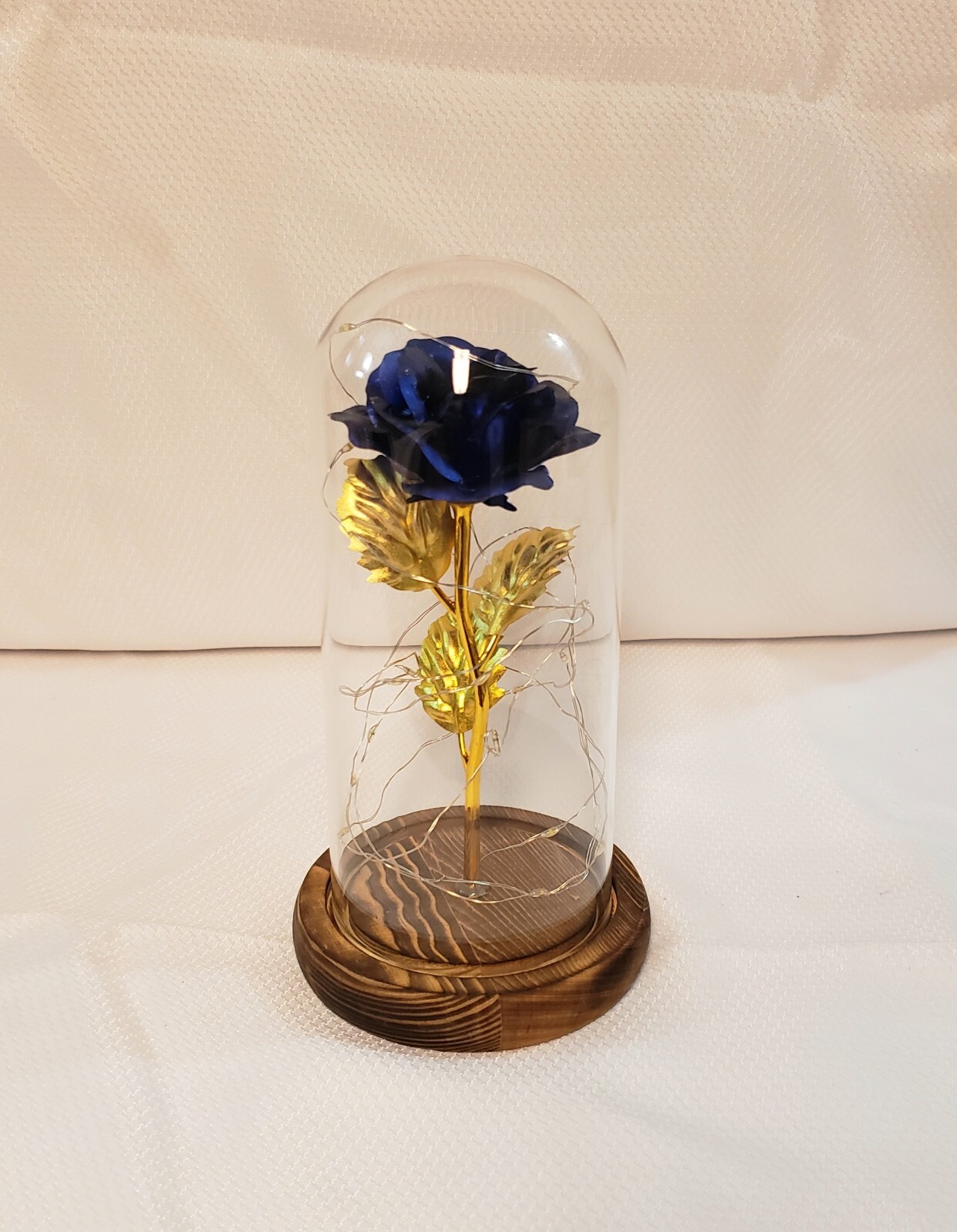 Dark Blue And Gold Forever Rose Led Glass Dome