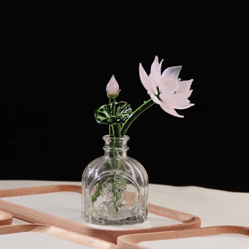A Set Colored Glaze Lotus Flower Handmade Glass Preserved Flower(NO Vase)