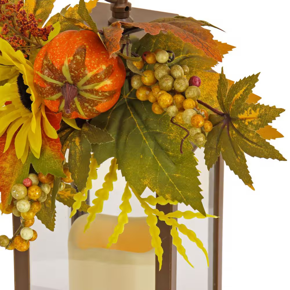 14″ Sunflower and Pumpkin Decorated Harvest Lantern