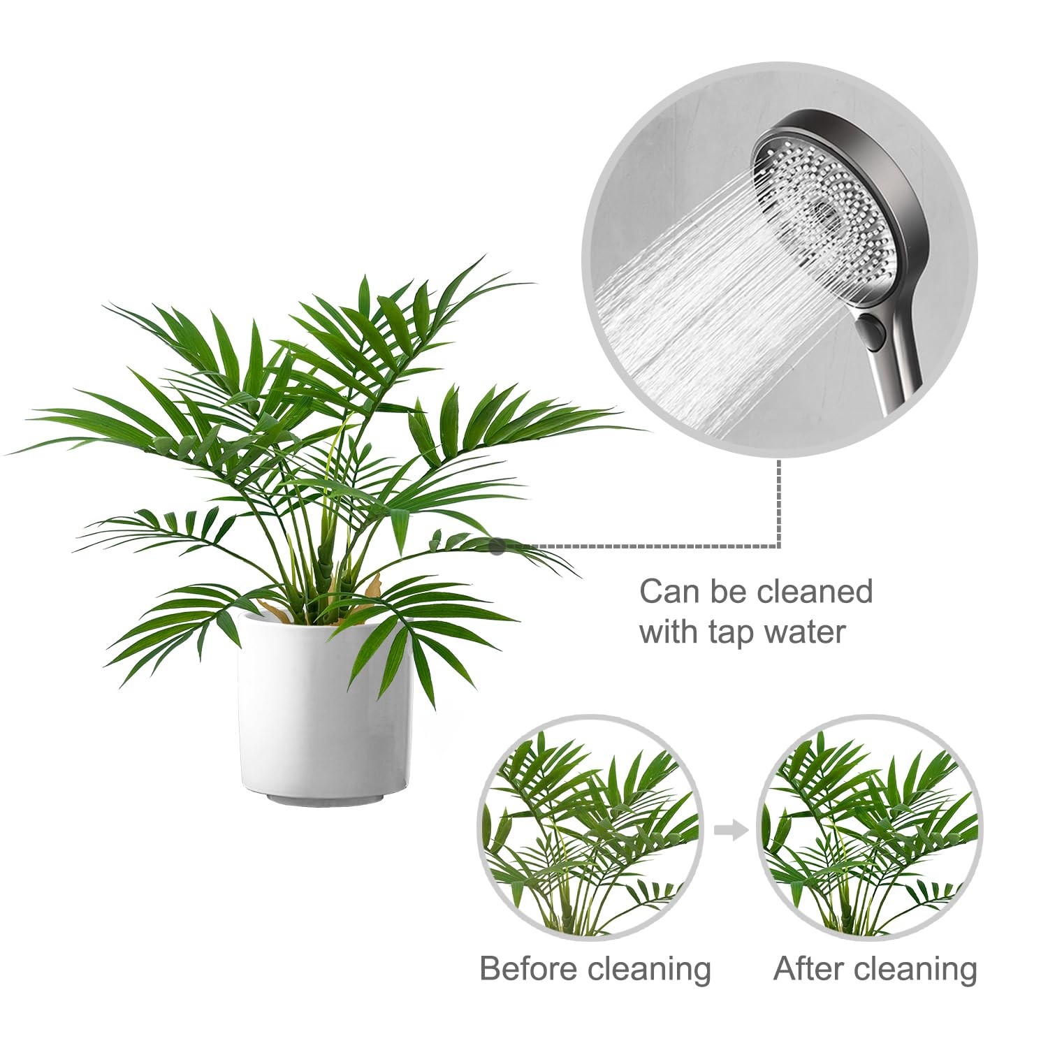BESAMENATURE Artificial Palm Tree Plant, Potted 1ft, White Ceramic Planter