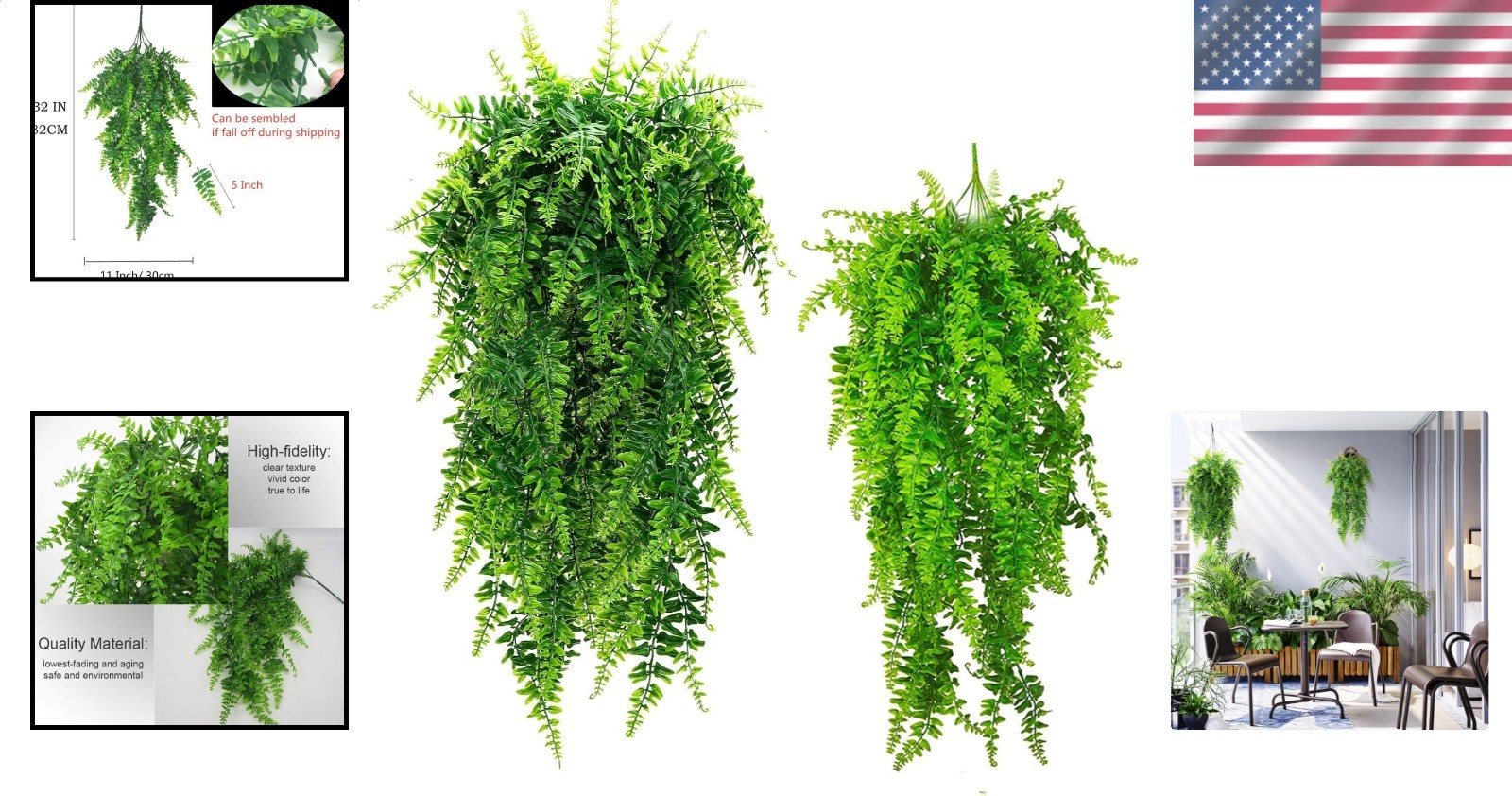Fake Ivy Fern Vibrant Hanging UV Protected Garden Wall Patio Decor Wedding 2 Pcs