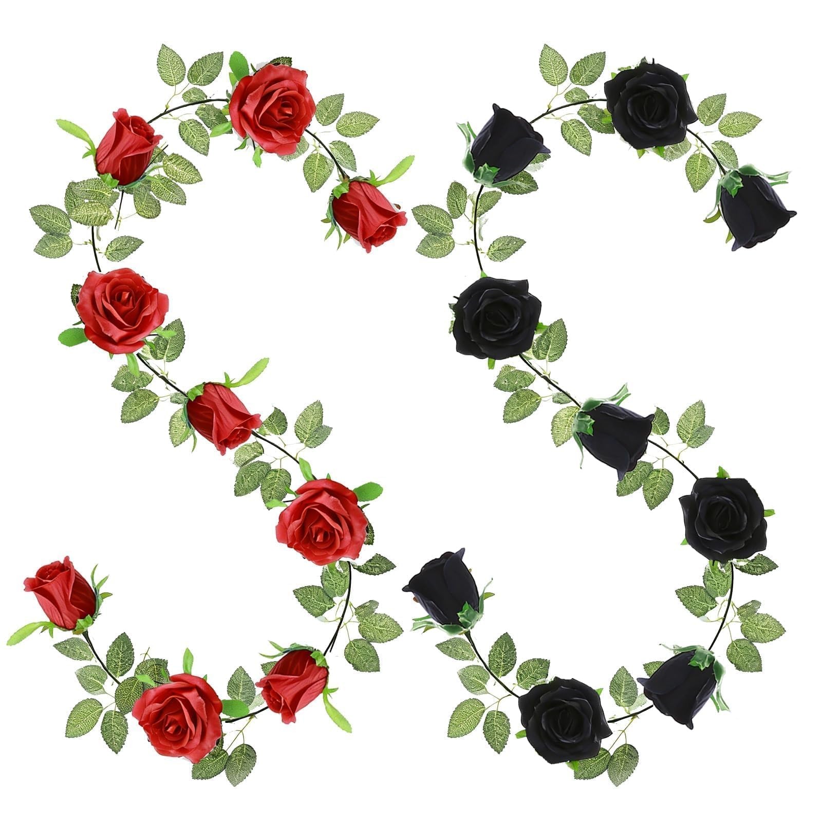 2 Pack Black Red Artificial Rose Flower Garland 13ft Gothic Elegant Valentine…