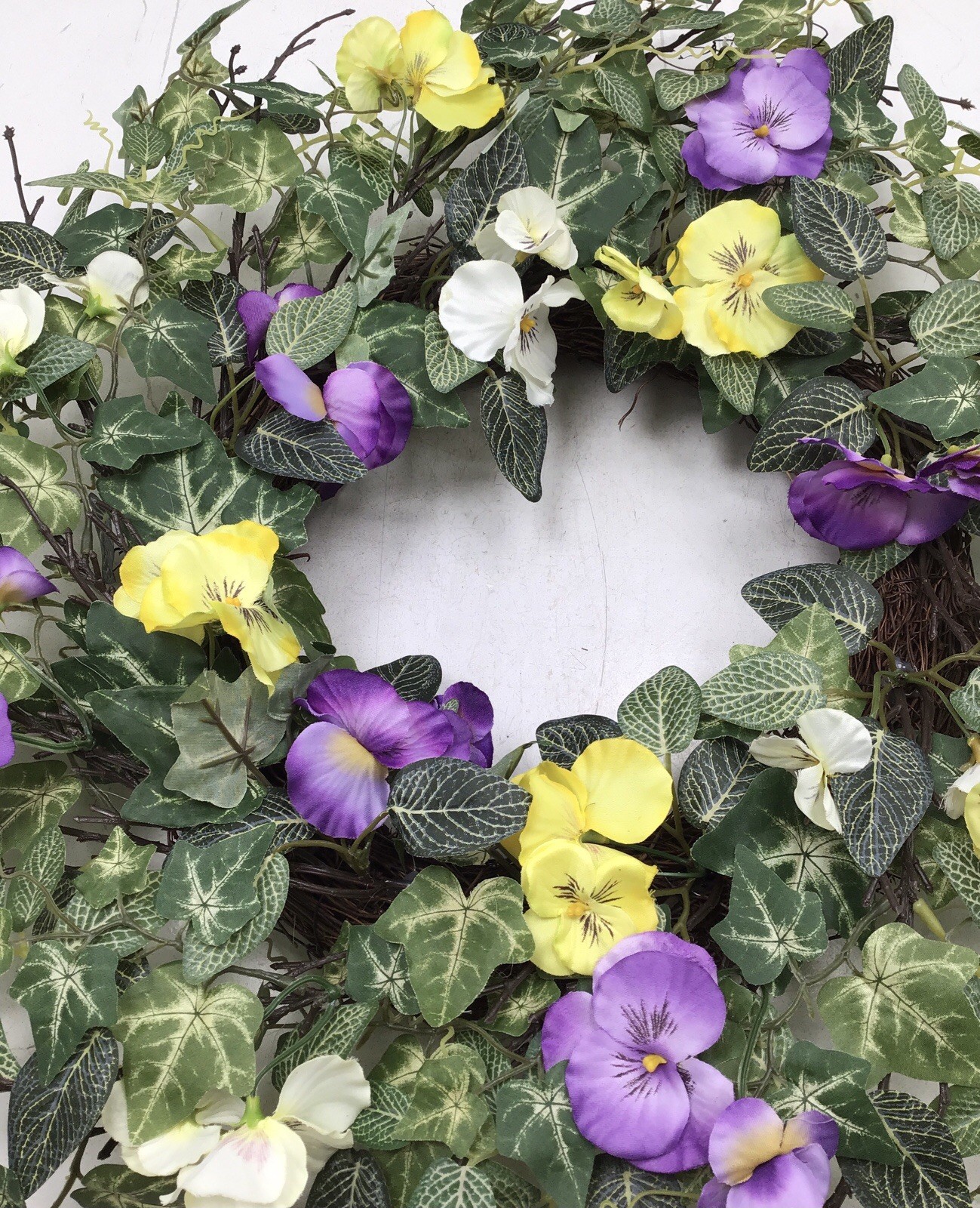 Sullivans 24 Inch Artificial Pansy Greens Mixed Bush Wreath Purple Open Box