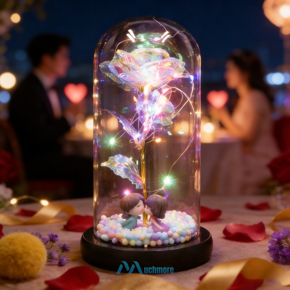 Preserved Eternal Galaxy Rose Flower In Glass Dome with LED Light Gift for Her
